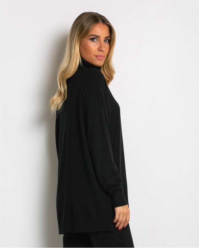 Μπλούζα ψιλό πλεκτό ζιβάγκο ασυμμετρο σε άνετη γραμμή μαύρο