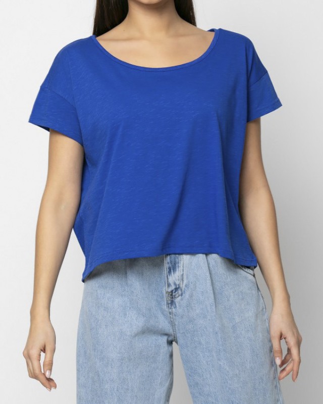 Μπλούζα κοντή μπλε ρουά