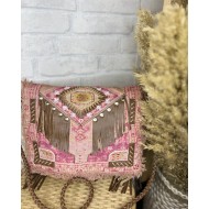Τσάντα Boho με έθνικ σχέδιο ροζ