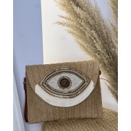 Boho τσαντάκι χειρός με μάτι μπεζ σκούρο