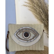 Boho τσαντάκι χειρός με μάτι μπεζ ανοιχτό