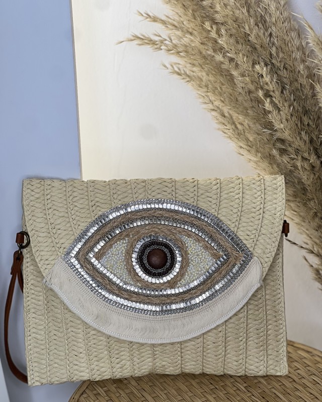 Boho τσαντάκι χειρός με μάτι μπεζ ανοιχτό Boho τσαντάκι χειρός με μάτι μπεζ ανοιχτό