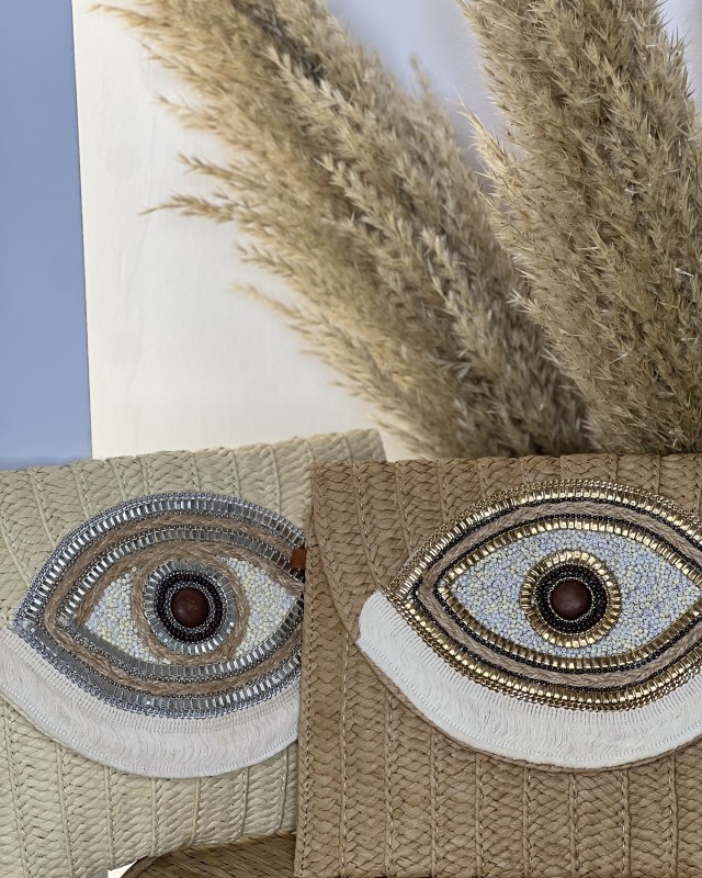 Boho τσαντάκι χειρός με μάτι μπεζ ανοιχτό Boho τσαντάκι χειρός με μάτι μπεζ ανοιχτό