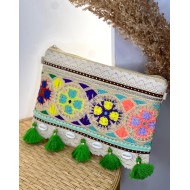 Boho ethnic clutch με κεντήματα aqua