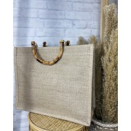 Τσάντα ψάθινη χειρός με bamboo χειρολαβή