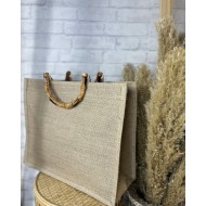 Τσάντα ψάθινη χειρός με bamboo χειρολαβή