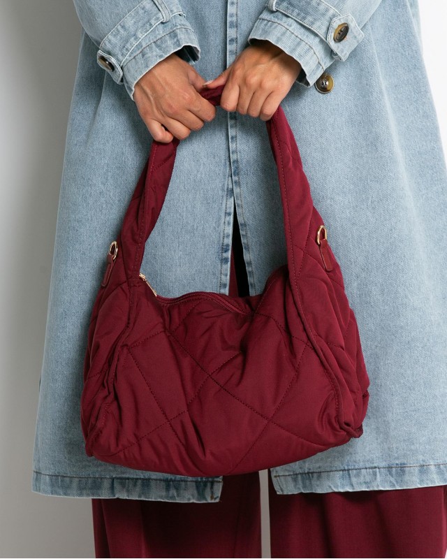 Τσάντα ώμου puffer μπορντό