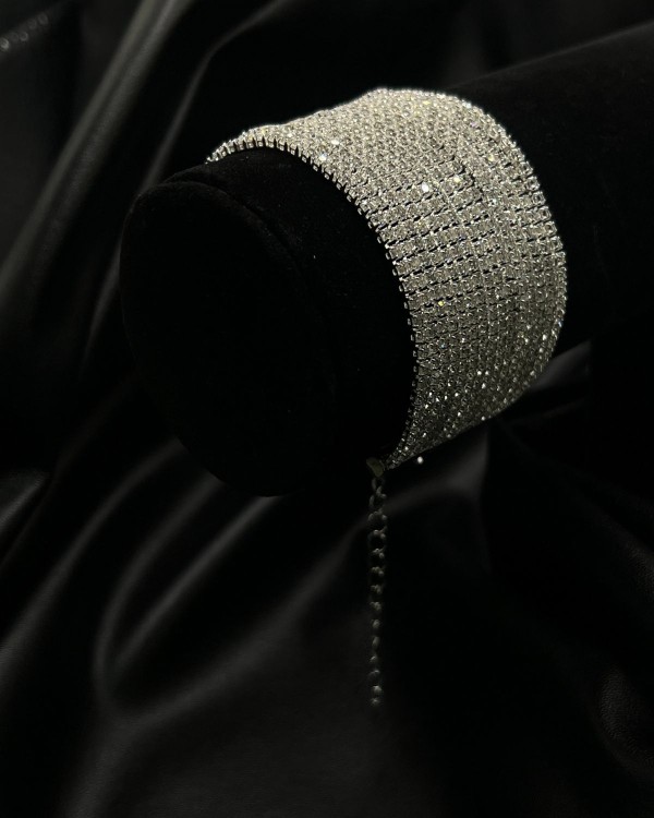 Silver Wide Crystal Cuff Bracelet