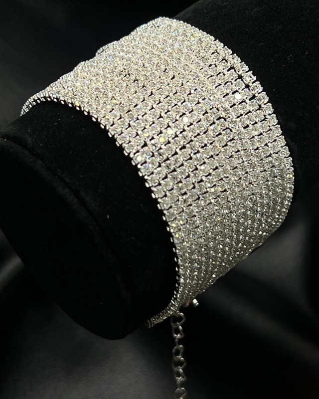 Silver Wide Crystal Cuff Bracelet
