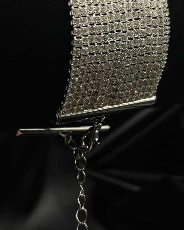 Silver Wide Crystal Cuff Bracelet