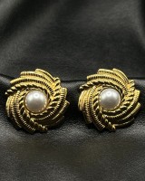 Gold Twisted Pearl Earrings