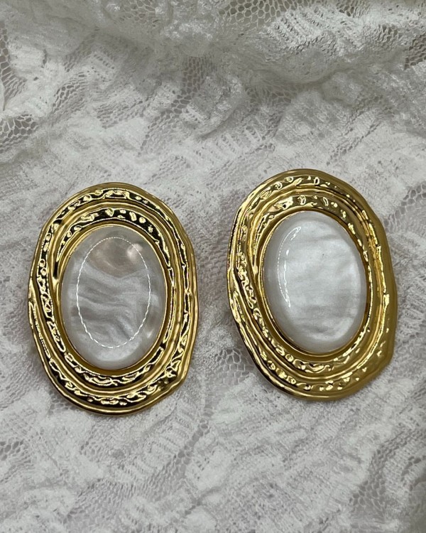 White Oval Earrings
