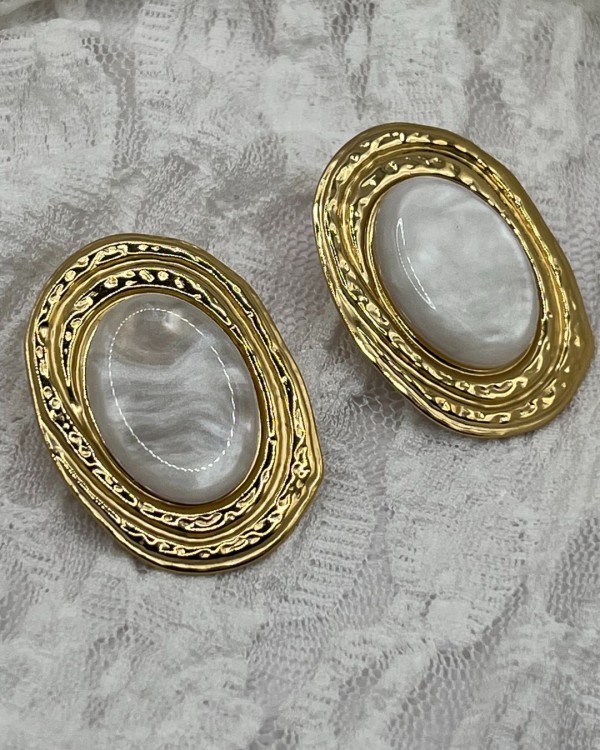 White Oval Earrings
