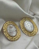 White Oval Earrings