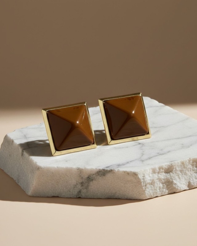 Brown Pyramid Earrings