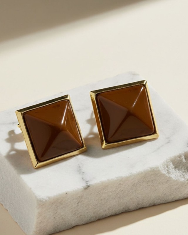Brown Pyramid Earrings