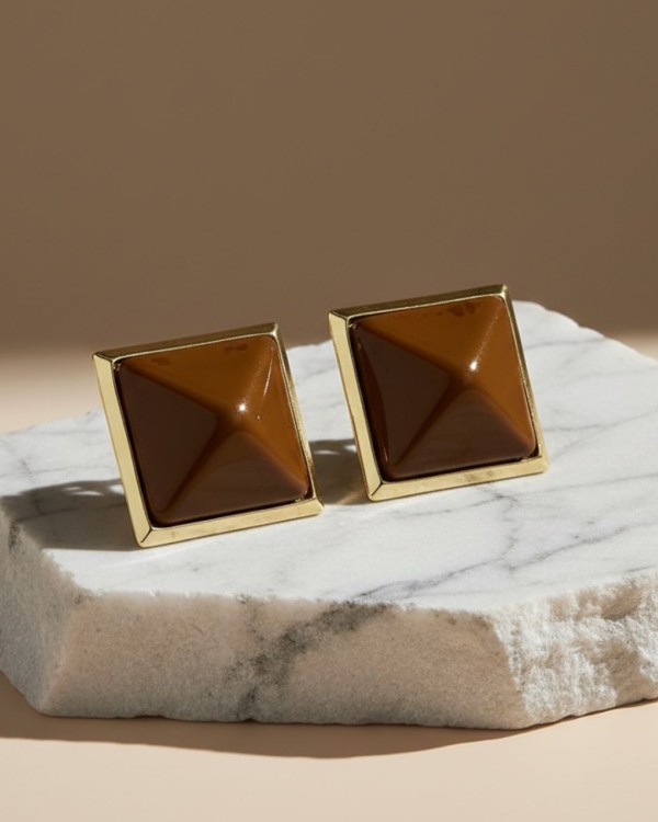 Brown Pyramid Earrings