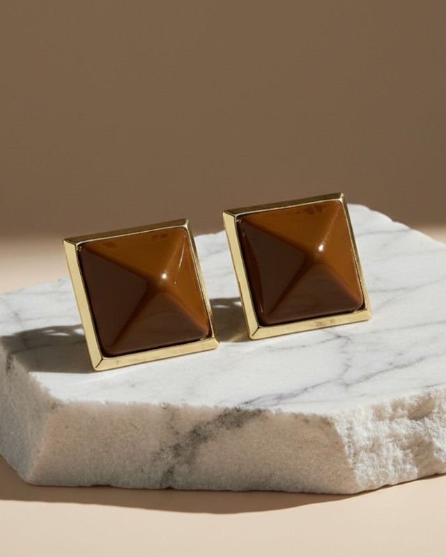 Brown Pyramid Earrings