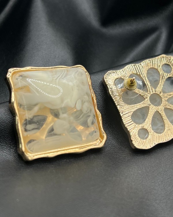 Ivory Marble Square Earrings