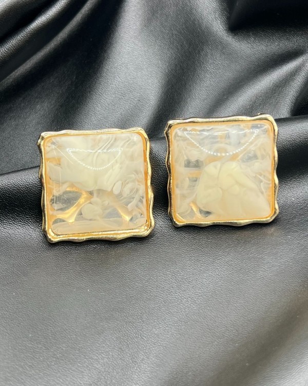 Ivory Marble Square Earrings