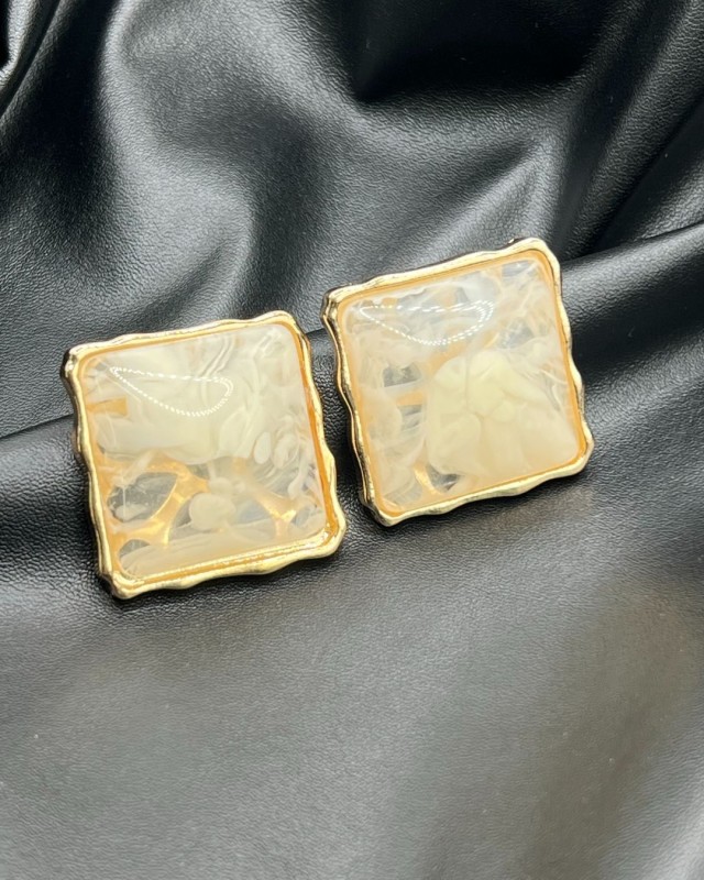 Ivory Marble Square Earrings