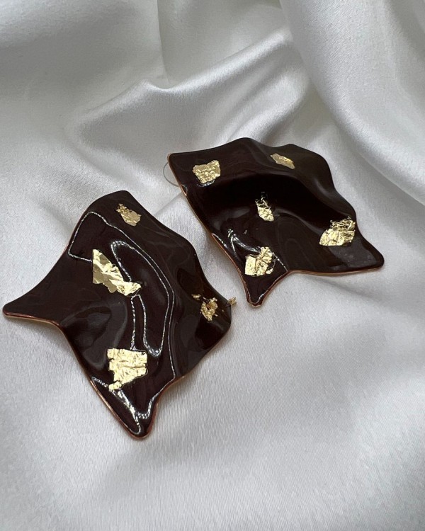 Wavy Gold Foil Earrings brown