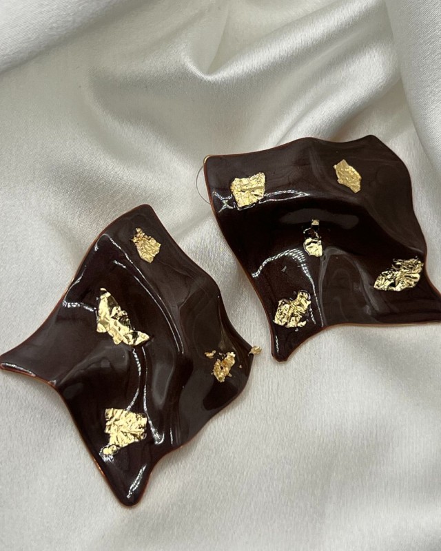 Wavy Gold Foil Earrings brown