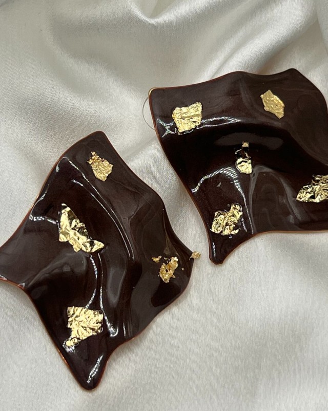 Wavy Gold Foil Earrings brown