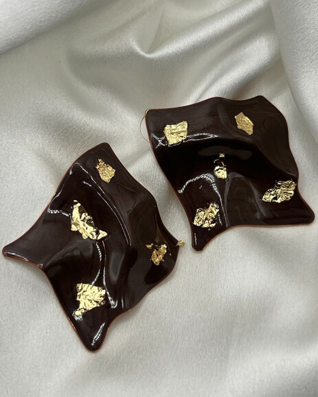 Wavy Gold Foil Earrings brown