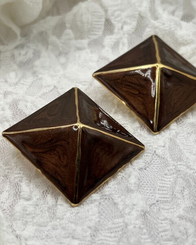 Brown Pyramid Earrings