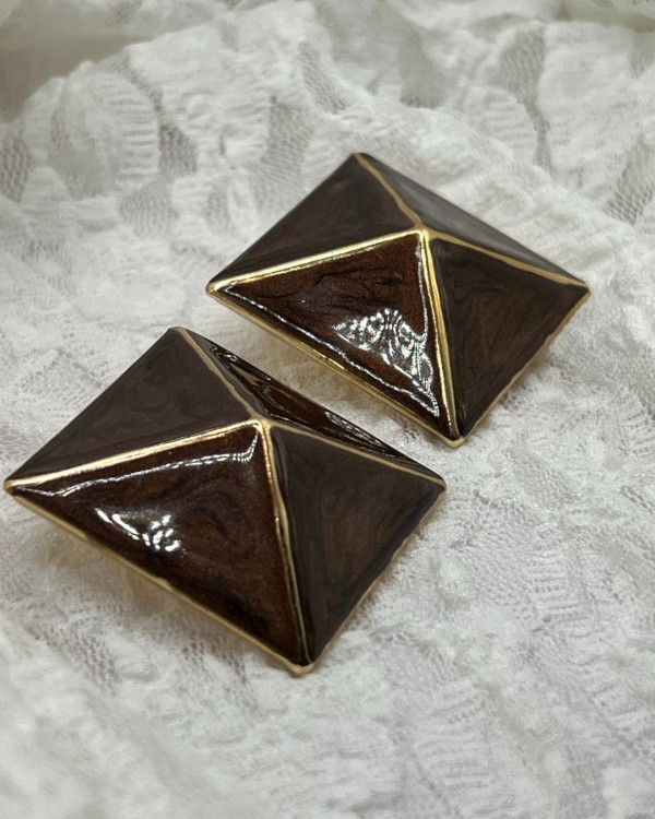 Brown Pyramid Earrings