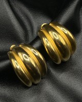 Gold Ribbed Hoop Earrings