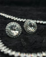Round Crystal Halo Earrings silver