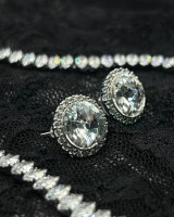 Round Crystal Halo Earrings silver
