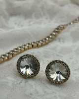 Round Crystal Halo Earrings Gold
