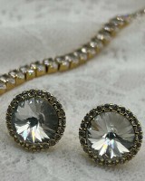 Round Crystal Halo Earrings Gold