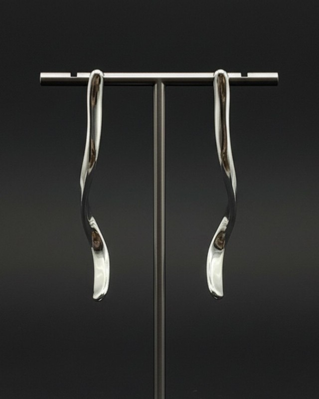 Silver Wavy Long Bar Earrings