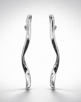 Silver Wavy Long Bar Earrings