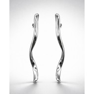 Silver Wavy Long Bar Earrings