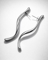 Silver Wavy Long Bar Earrings