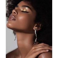 Silver Wavy Long Bar Earrings