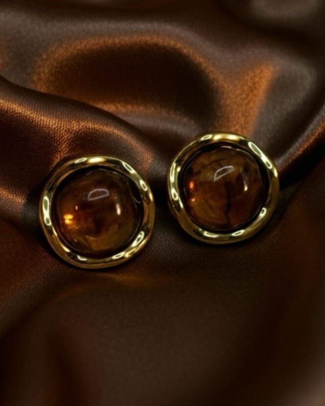 Gold Orb Resin Studs amber