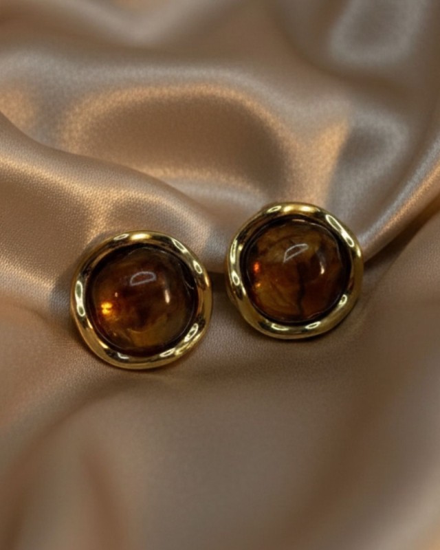 Gold Orb Resin Studs amber