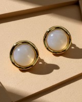 Gold Orb Resin Studs Pearl White