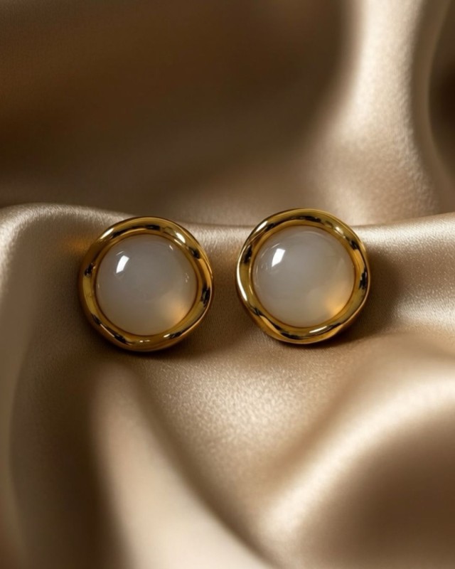 Gold Orb Resin Studs Pearl White