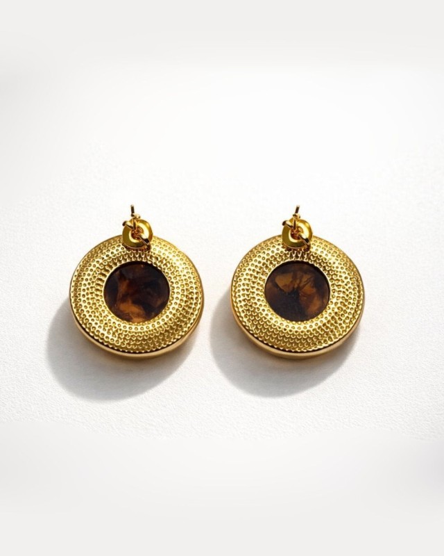 Gold Orb Resin Studs amber