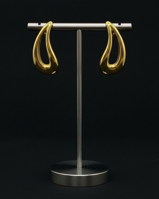Gold Drop Curve Earrings