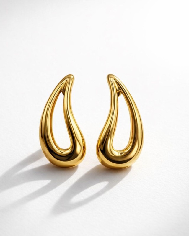 Gold Drop Curve Earrings