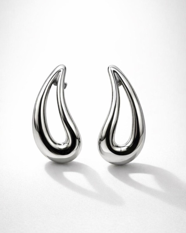 Silver Drop Curve Earrings