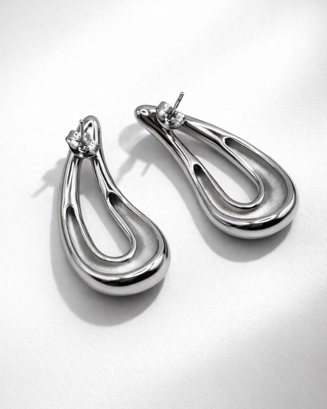Silver Drop Curve Earrings
